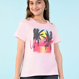 Pine Kids 100% Cotton Knit Half Sleeves Top Beach Theme- Pink-picture-36