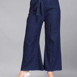 Aarika Mild Distressed Hem Detailed Flared Jeans - Navy Blue-image-98