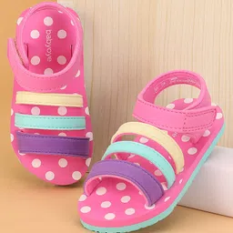 Babyoye Velcro Closure Sandal With Polka Dot Print- Pink-picture-10