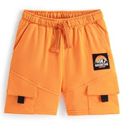 Honeyhap Premium Terry Cotton Shorts with Bio Finish & Mountains Print - Orange-image-60