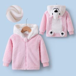Kookie Kids Full Sleeves Hooded Winter Fur Jacket with Patch & 3D Applique at Back - Pink-image-77