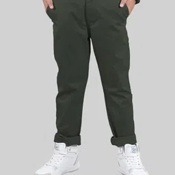 Kiddopanti Cotton Solid Pant - Military Green-picture-12