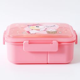 Portable Lunch Box with Fork and Spoon Unicorn Print - Pink-image-107