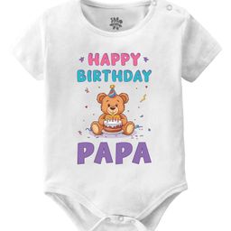 Baby Buzz 100% Cotton Family Theme Half Sleeves Happy Birthday Papa Text Printed Onesie - White-image-93