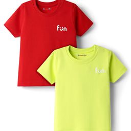 Kookie Kids Interlock Knit Half Sleeves T-Shirts with Text Print Pack of 2 - Red & Light Green-image-42