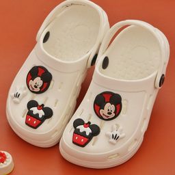 Disney by Yellow Bee Solid Perforated Clogs With Mickey & Friends Featuring Character Designed Charms - White-picture-26