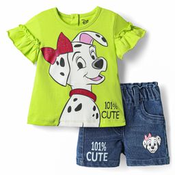 Babyhug Disney Single Jersey Knit Half Sleeves T-shirt & Short Set With 101 Dalmatians Graphics - Light Green-image-104