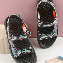 LIBERTY Space Theme Designed Velcro Closure Sandals - Black-image-3