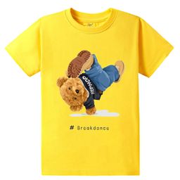KAVEE Pure Cotton Half Sleeves Bear & Break Dance Text Printed Bio Washed Tee - Yellow-picture-4