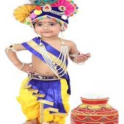 RAJ FANCY DRESSES Krishna Theme Costume With Accessories Set - Light Blue-image-4