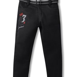 Rikidoos Denim Woven Login Text Embroidered Jeans With Belt - Black-image-96