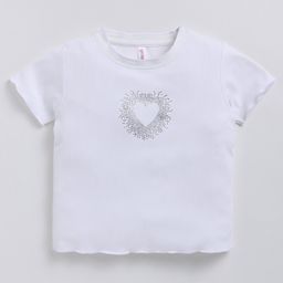 giniekids Knit Half Sleeves Beads Embellished Heart Designed Top - White-image-82