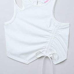 Taffykids Knit Cold Shoulder Ruched & Cut Out Detailed Crop Top - White-picture-48
