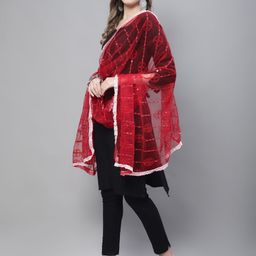 LOOM LEGACY Ethnic Motifs Embroidered Net Dupatta With Beads And Stones image 2