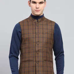 Monte Carlo Men Mandarin Collar Checked Wool Casual Tailored Jacket-20