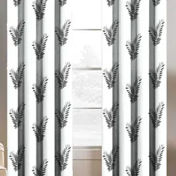 BELLA TRUE Black & White 2 Pieces Floral Printed Window Curtains-image-91