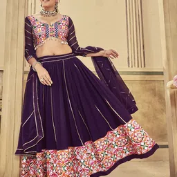 KALINI Embroidered Thread Work Georgette Semi-Stitched Lehenga & Choli With Dupatta-picture-7