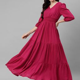 Femvy Tiered V-Neck Fit & Flare Maxi Dress-picture-13