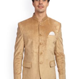 Wintage Brown Solid Tailored Fit Ethnic Bandhgala Blazer-image-87
