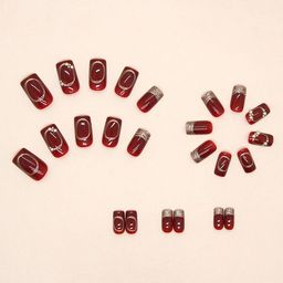 The Pink Truck Set Of 24 Artificial Reusable Nails With Glue - Red With Golden Glitter image 3