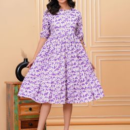 Twirl Tales Floral Print Puff Sleeve A-Line Midi Dress-image-87