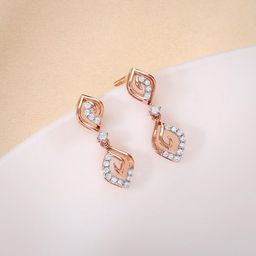GIVA Women 14 Kt Rose Gold Whirlwind Drop Diamond Earrings-picture-33