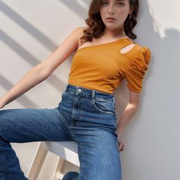 ZYNG One Shoulder Puff Sleeve Top-image-64