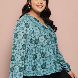 Sztori Plus Size Printed Top with Mandarin Collar-picture-5