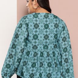 Sztori Plus Size Printed Top with Mandarin Collar image 5