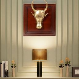 Exotic India Brown & Gold Toned Wooden Bull Head Wall Hanging-picture-45