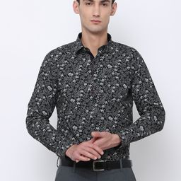 Black coffee Men Black Slim Fit Printed Casual Shirt-image-1