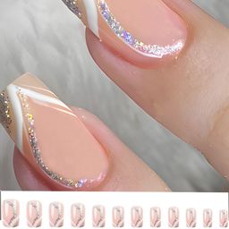 Secret Lives Set Of 24 Artificial Reusable Glitter Press On Nails - Translucent Skin-8
