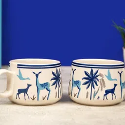 Rare Planet White & Navy Blue Printed Ceramic Glossy Mugs Set of Cups and Mugs-22