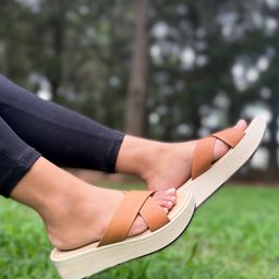 Monrow Brown PU Flatform Sandals-46