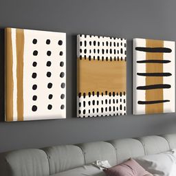 abstract Geometric shapes, lines & Dots Print Stretched Canvas Painting Abstract Wall Art-image-43