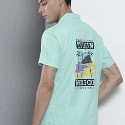The Indian Garage Co Men Turquoise Blue Slim Fit Opaque Printed Casual Shirt-image-14