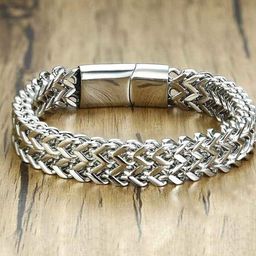 MEENAZ Silver-Plated Stainless Steel Anti tarnish Link Bracelet-image-3