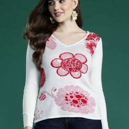 Sangria Floral Design Acrylic Pullover-image-92