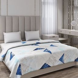 Monte Carlo Off White & Blue Abstract Printed AC Room 290 GSM Double Bed Blanket-31