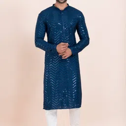 ROOTED LIBAAS Men Ethnic Motifs Embroidered Regular Sequinned Kurta with Pyjamas image 2