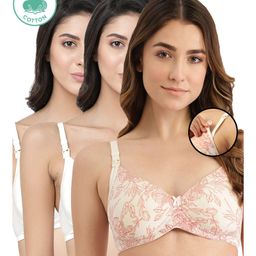 Inner Sense Pack Of 3 Organic Antimicrobial Padded Non Wired Feeding Bra - White Peach-image-48