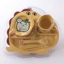 Dino Shaped Section Plate With Cup Spoon & Fork- Yellow-12