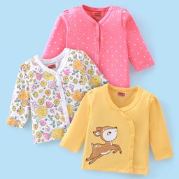 Babyhug 100% Cotton Knit Full Sleeves Front Open Floral & Deer Printed Vests Pack of 3 - Multicolour-image-16