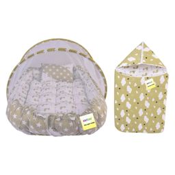 Kwitchy New Born Baby Bedding Set Cushioned Mattress with Net & Sleeping Bag Combo Green-12