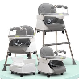 Baybee 4 in 1 Nora Baby High Chair for Kids with Height Adjustable Baby Toddler Feeding Booster Seat with Tray & 5 Point Safety Belt Kids High Chair for Baby - Grey-40