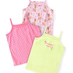Babyhug 100% Cotton Knit Sleeveless Slips with Polka Dot Deer & Text Print Pack of 3 - Multicolour-image-39
