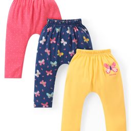 Babyhug Cotton Knit Full Length Diaper Leggings with Butterfly & Polka Dots Print Pack of 3 - Multicolor-image-86