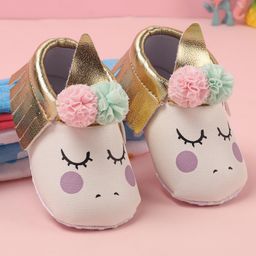 Babyoye Slip On Booties with Unicorn Print & Applique -  White-image-67