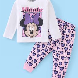 Babyhug Disney Single Jersey Knit Full Sleeves Night Suit with Minnie Mouse Graphics - White & Purple-picture-23