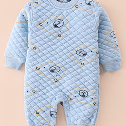 Little Kangaroos Knitted Full Sleeves Romper With Bear Print- Sky Blue-picture-33